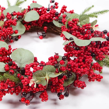 Guirlanda de Natal Folha Cipreste Red Berry Grinalda Pinho Artesanal Merry Christmas