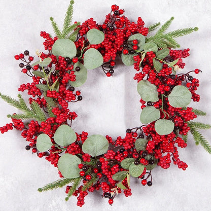 Guirlanda de Natal Folha Cipreste Red Berry Grinalda Pinho Artesanal Merry Christmas