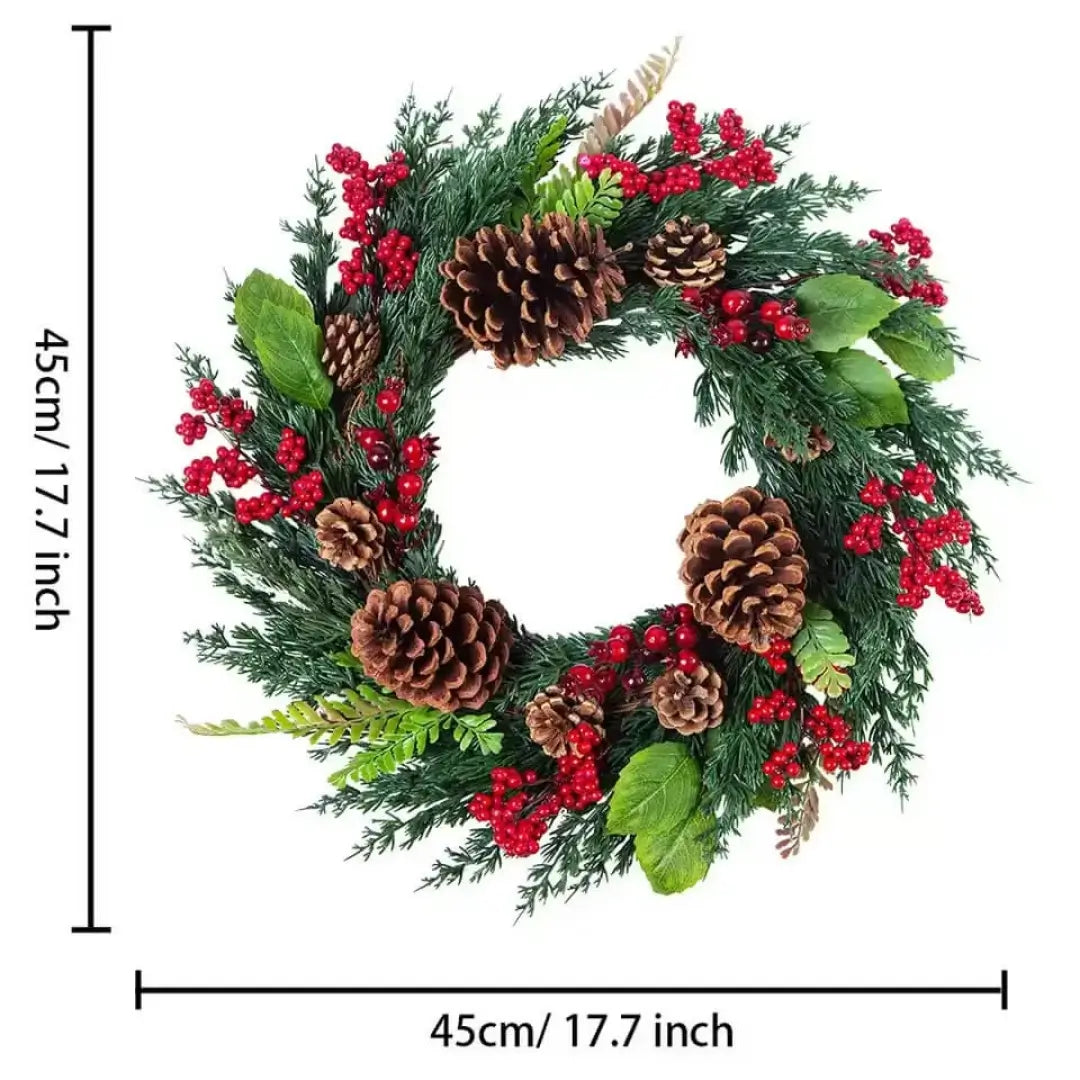 Guirlanda de Natal Folha Cipreste Red Berry Grinalda Pinho Artesanal Merry Christmas