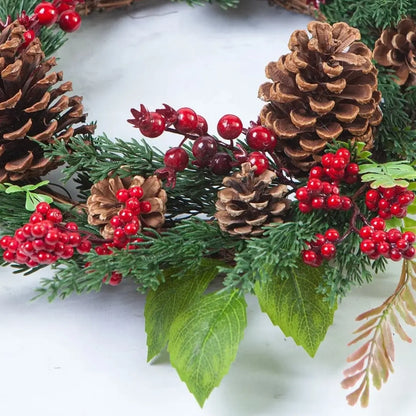 Guirlanda de Natal Folha Cipreste Red Berry Grinalda Pinho Artesanal Merry Christmas