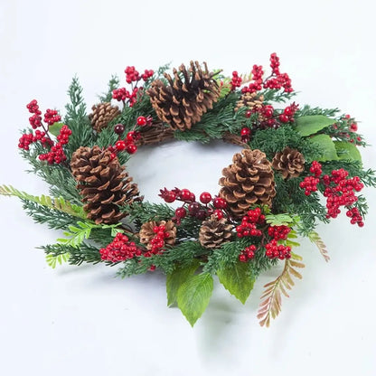Guirlanda de Natal Folha Cipreste Red Berry Grinalda Pinho Artesanal Merry Christmas