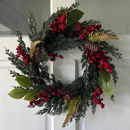 Guirlanda de Natal Folha Cipreste Red Berry Grinalda Pinho Artesanal Merry Christmas