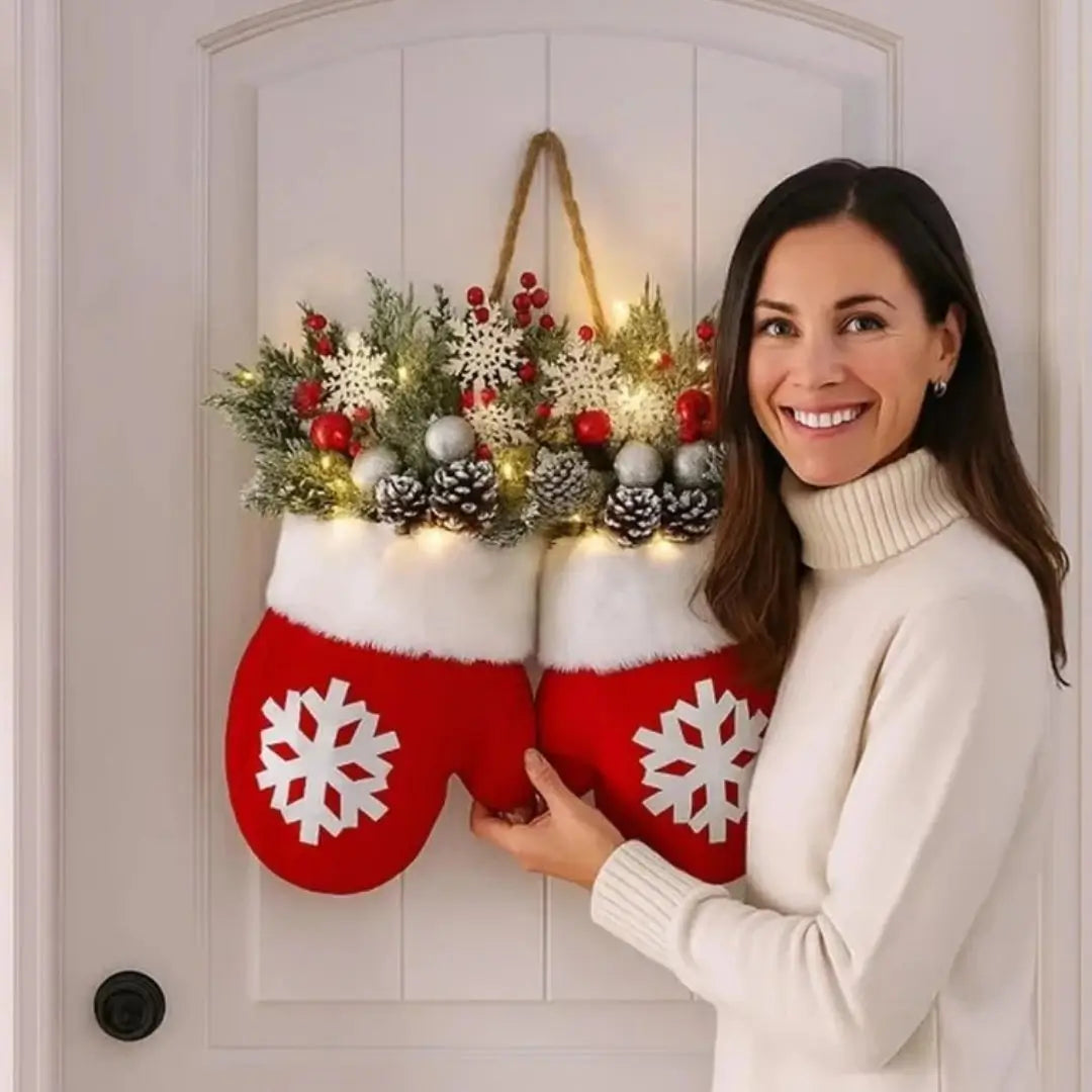 Guirlanda de Natal Luvas de Papai Noel Flocos de Neve Decoração Natalina
