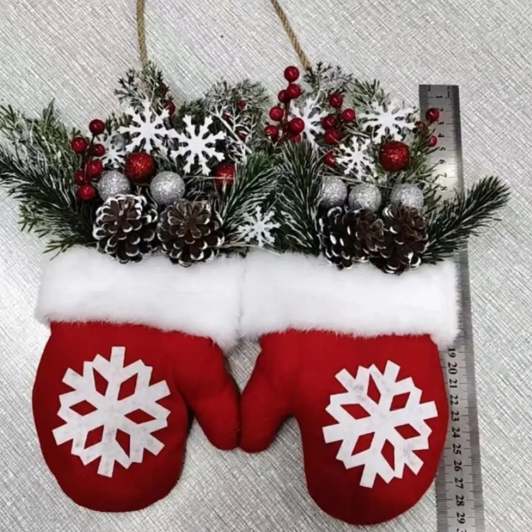 Guirlanda de Natal Luvas de Papai Noel Flocos de Neve Decoração Natalina
