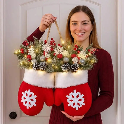 Guirlanda de Natal Luvas de Papai Noel Flocos de Neve Decoração Natalina