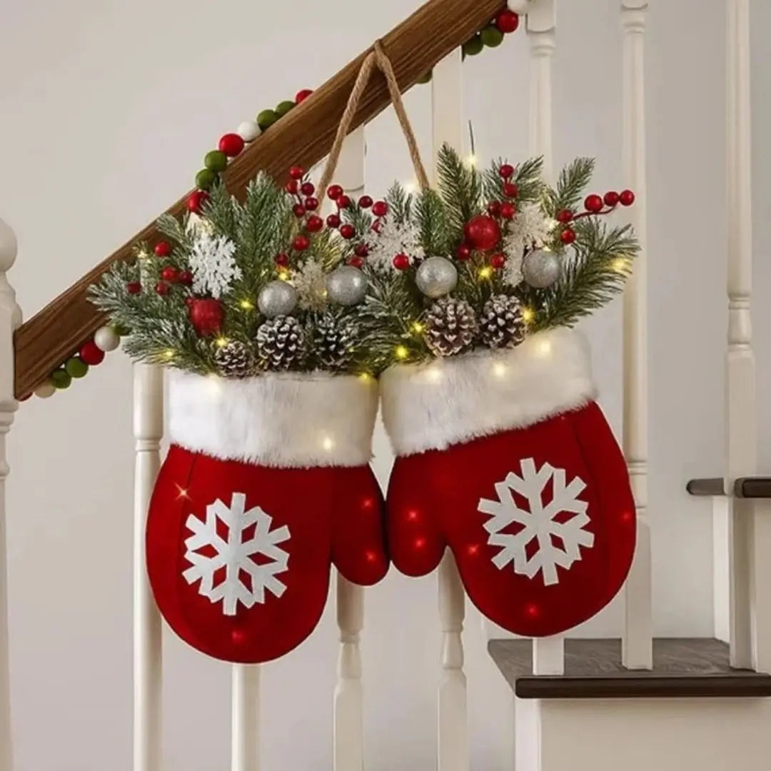 Guirlanda de Natal Luvas de Papai Noel Flocos de Neve Decoração Natalina