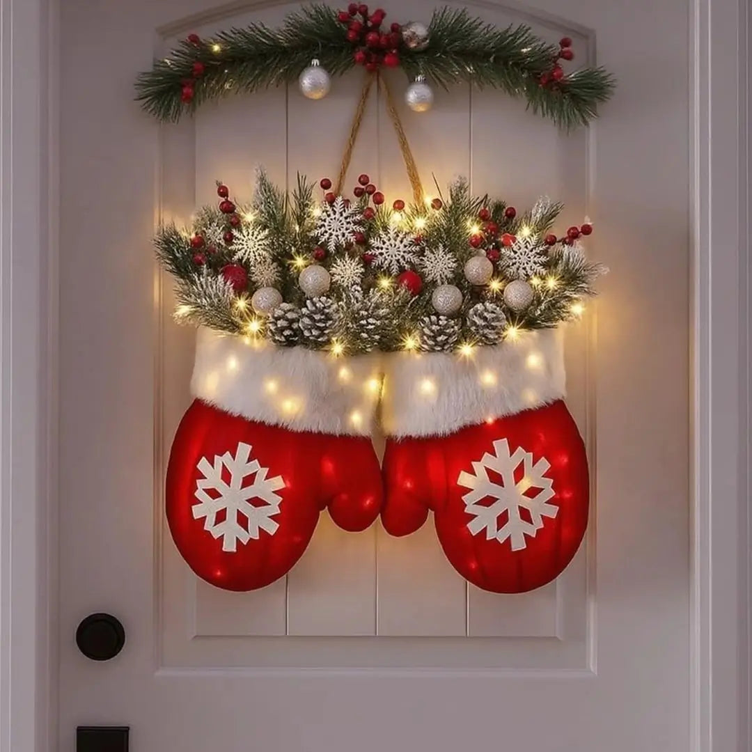 Guirlanda de Natal Luvas de Papai Noel Flocos de Neve Decoração Natalina