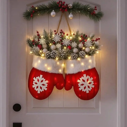 Guirlanda de Natal Luvas de Papai Noel Flocos de Neve Decoração Natalina