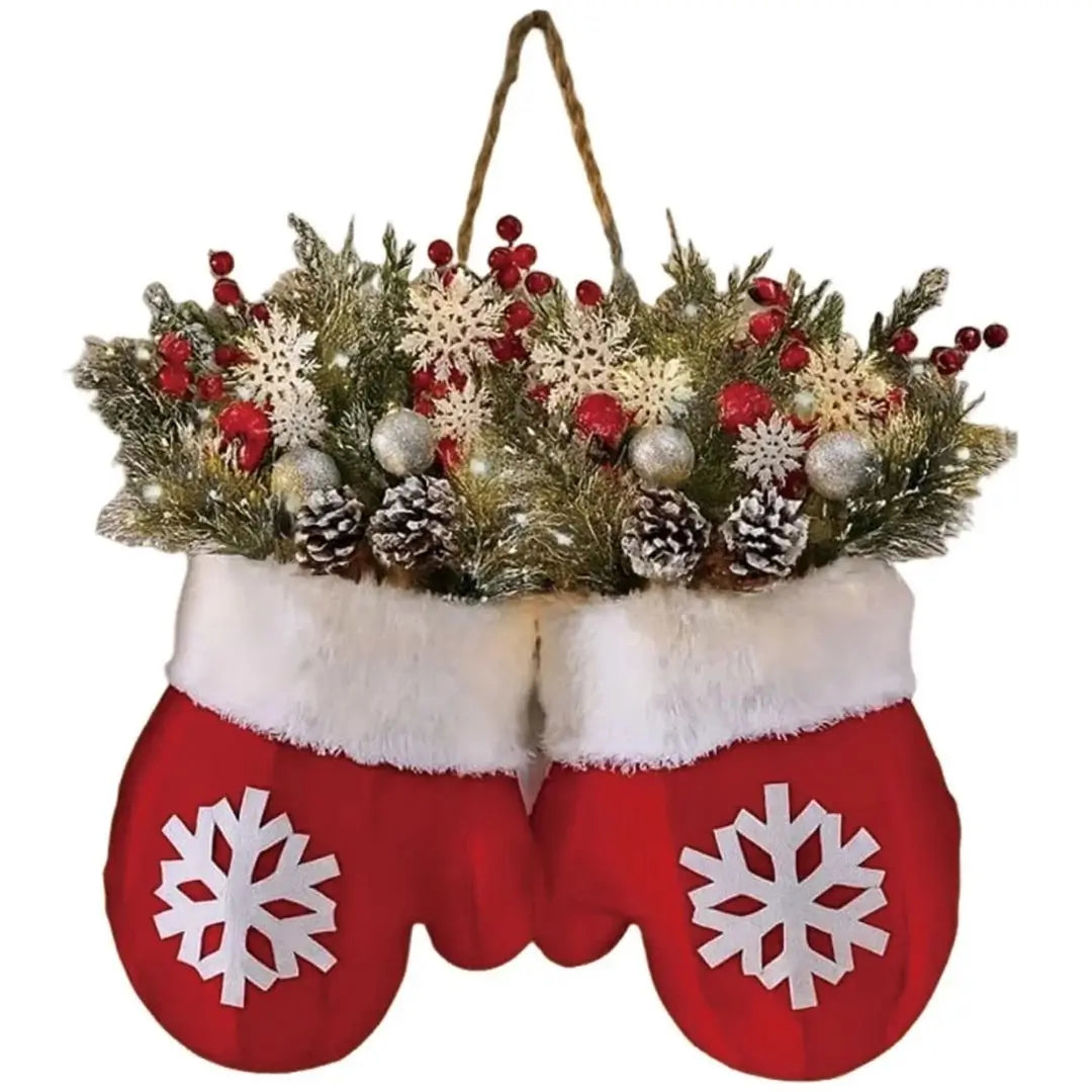 Guirlanda de Natal Luvas de Papai Noel Flocos de Neve Decoração Natalina