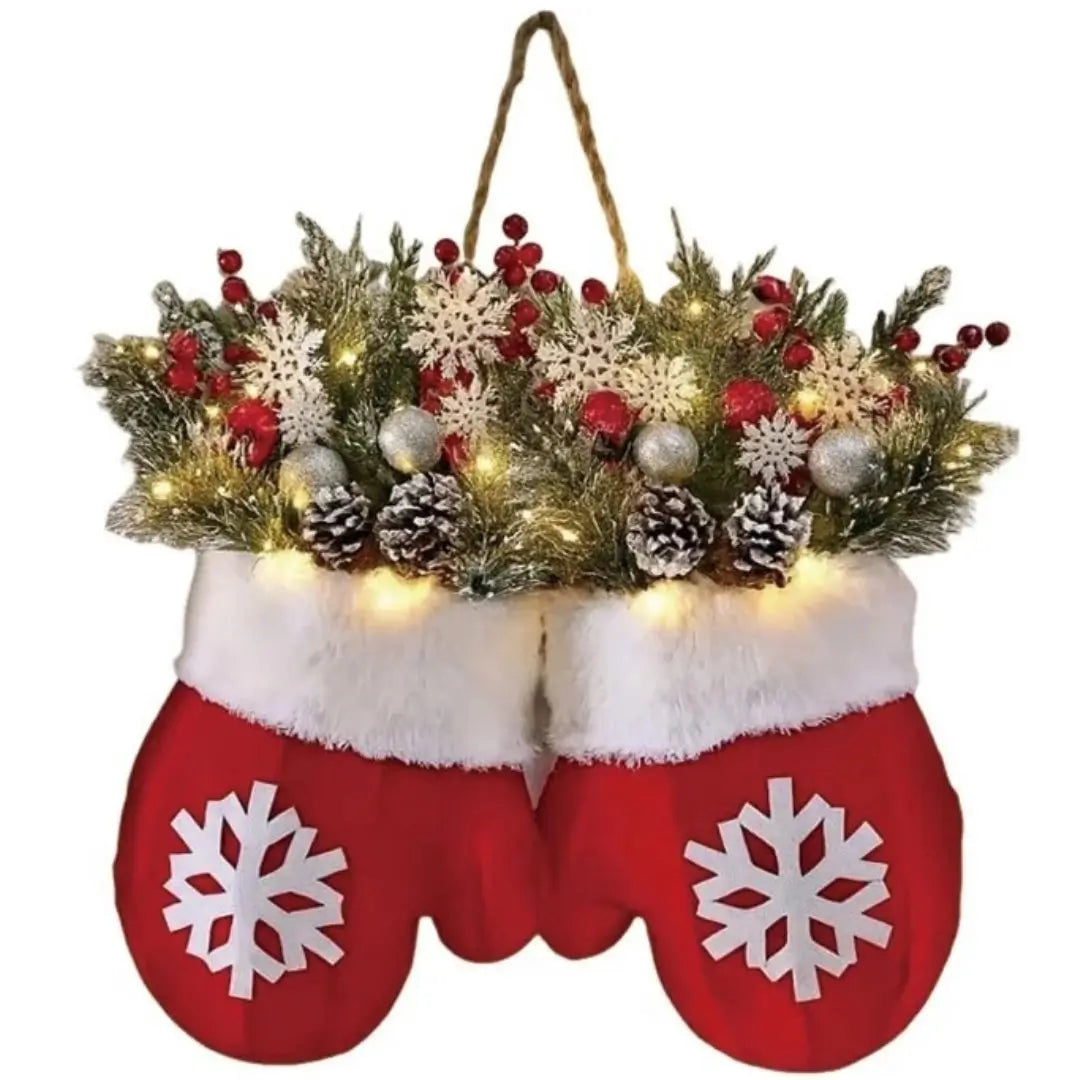 Guirlanda de Natal Luvas de Papai Noel Flocos de Neve Decoração Natalina
