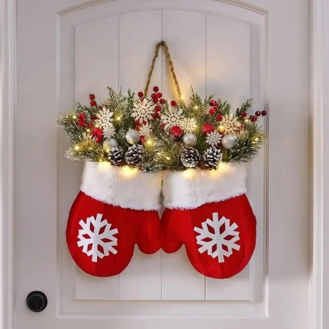 Guirlanda de Natal Luvas de Papai Noel Flocos de Neve Decoração Natalina