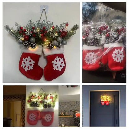 Guirlanda de Natal Luvas de Papai Noel Flocos de Neve Decoração Natalina