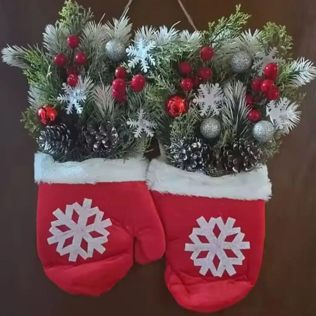 Guirlanda de Natal Luvas de Papai Noel Flocos de Neve Decoração Natalina