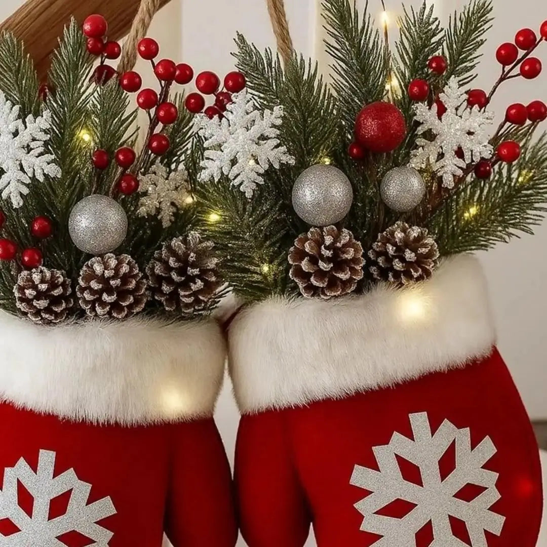 Guirlanda de Natal Luvas de Papai Noel Flocos de Neve Decoração Natalina