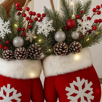 Guirlanda de Natal Luvas de Papai Noel Flocos de Neve Decoração Natalina