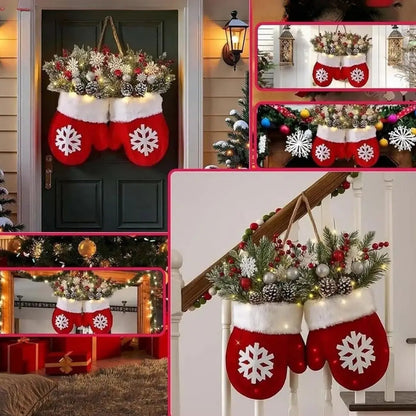 Guirlanda de Natal Luvas de Papai Noel Flocos de Neve Decoração Natalina