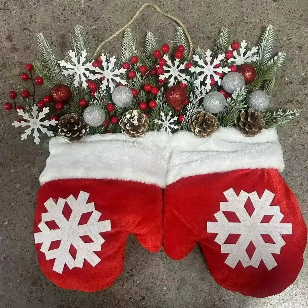 Guirlanda de Natal Luvas de Papai Noel Flocos de Neve Decoração Natalina