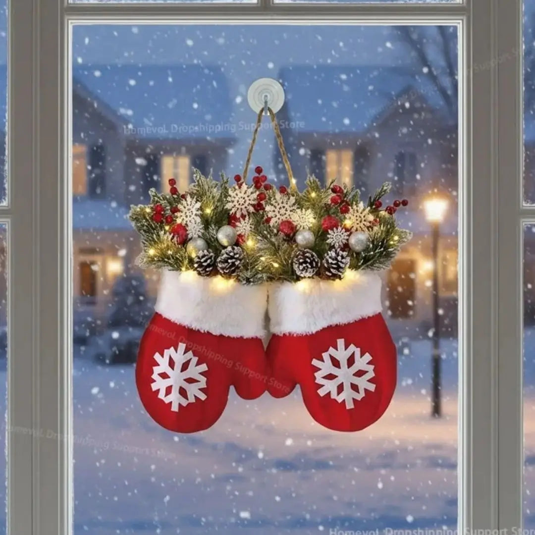 Guirlanda de Natal Luvas de Papai Noel Flocos de Neve Decoração Natalina