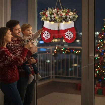Guirlanda de Natal Luvas de Papai Noel Flocos de Neve Decoração Natalina