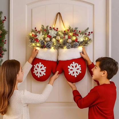 Guirlanda de Natal Luvas de Papai Noel Flocos de Neve Decoração Natalina
