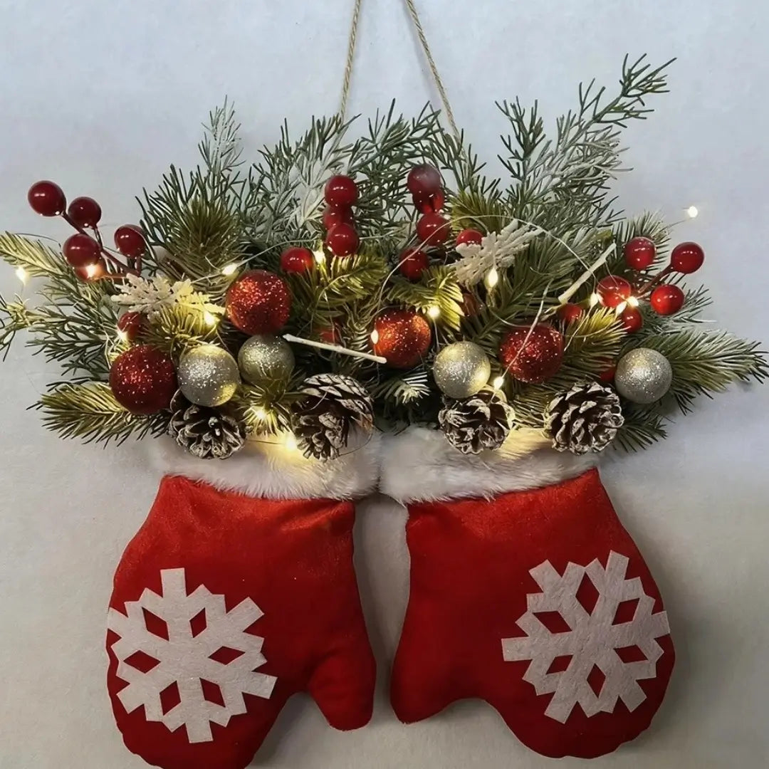 Guirlanda de Natal Luvas de Papai Noel Flocos de Neve Decoração Natalina