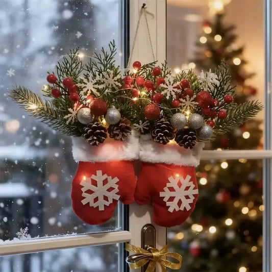 Guirlanda de Natal Luvas de Papai Noel Flocos de Neve Decoração Natalina