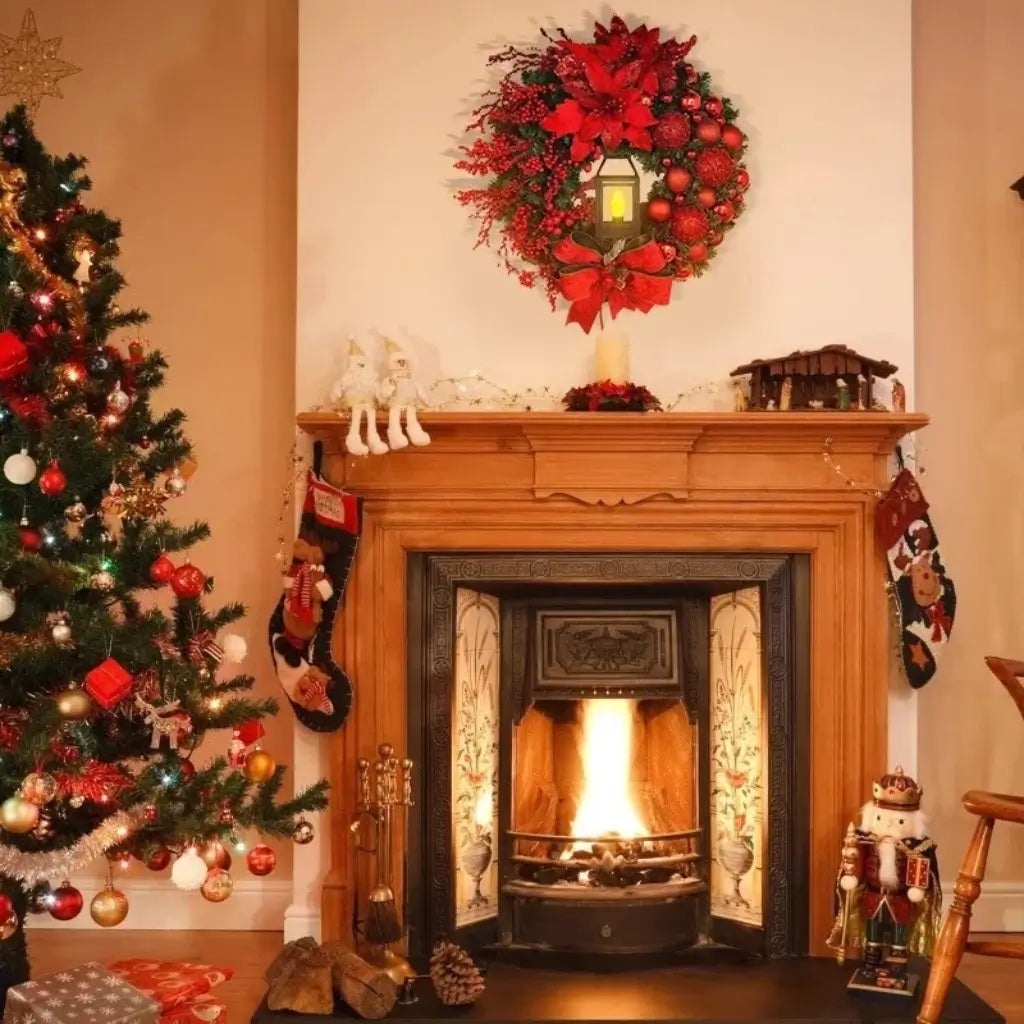 Guirlanda de Porta com Lanterna Luz Led Feliz Natal