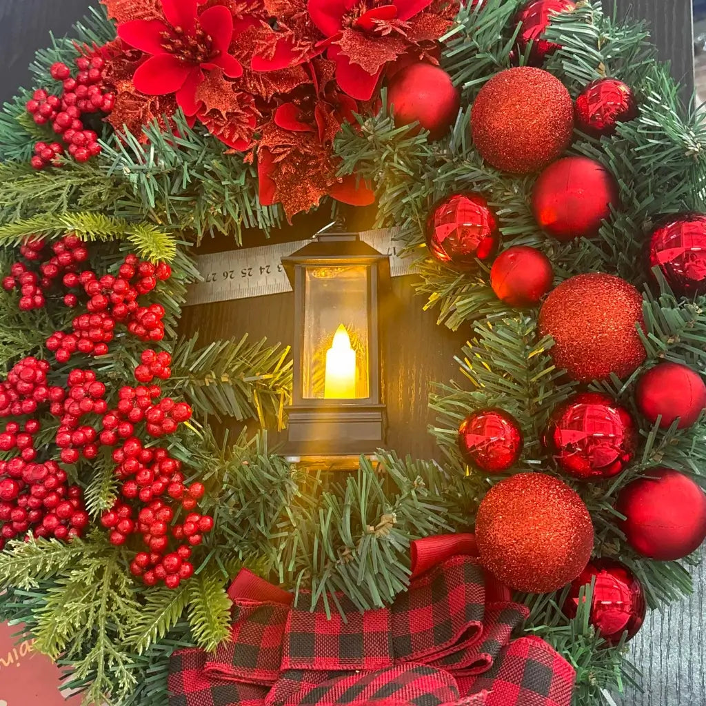 Guirlanda de Porta com Lanterna Luz Led Feliz Natal