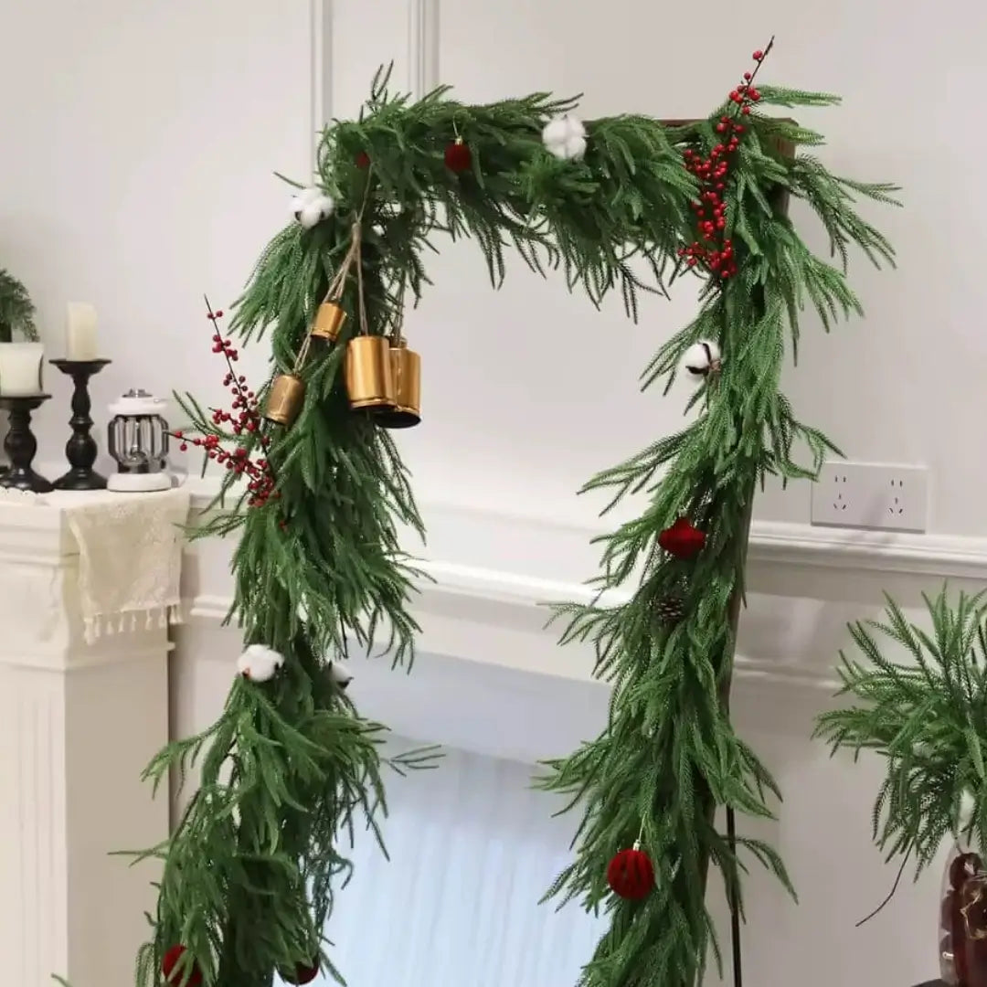 Guirlanda de Natal Pinheiro Norfolk Videira Verdejante Para Decoração