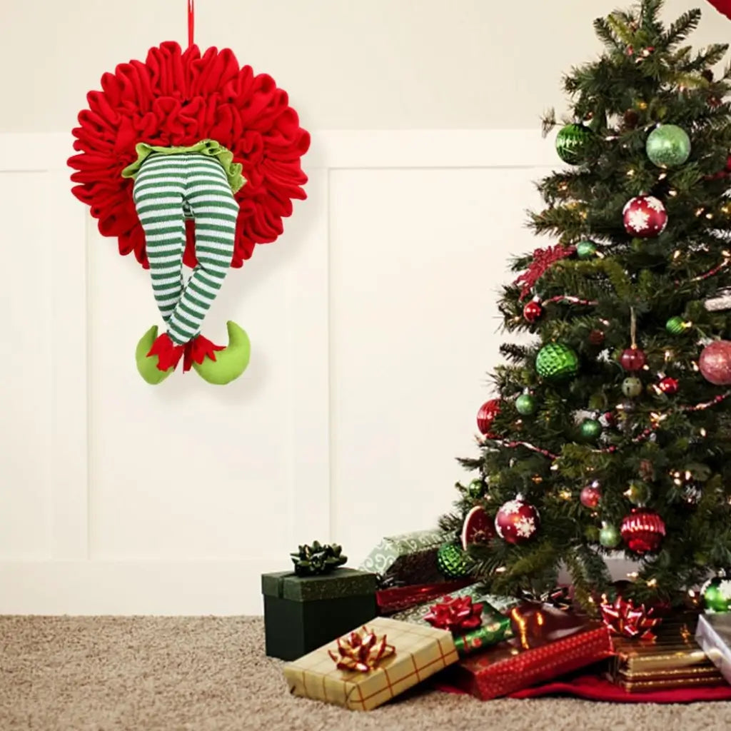 Mamãe Noel Perna Grinch Natal Guirlanda de Porta Decorada