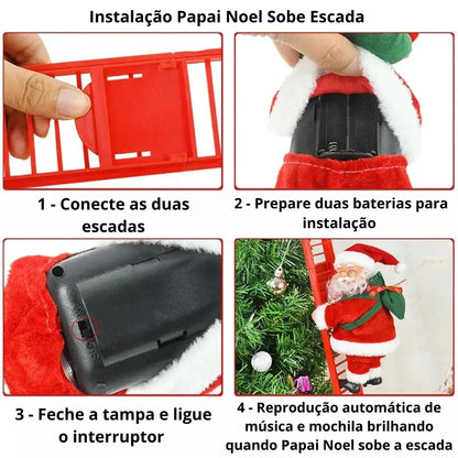 Papai Noel Sobe Escada Musical Decoração de Natal