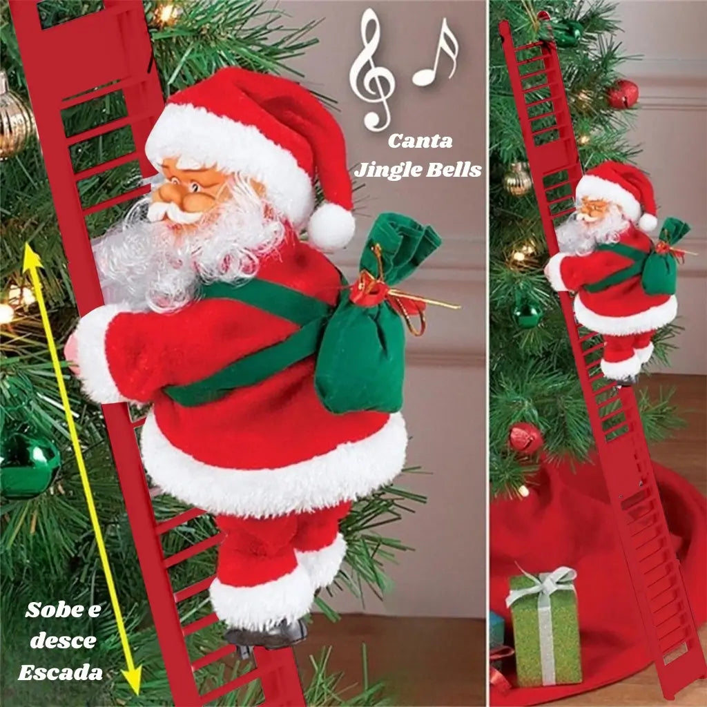 Papai Noel Sobe Escada Musical Decoração de Natal