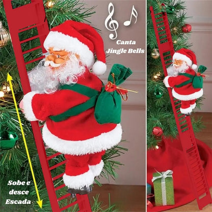 Papai Noel Sobe Escada Musical Decoração de Natal