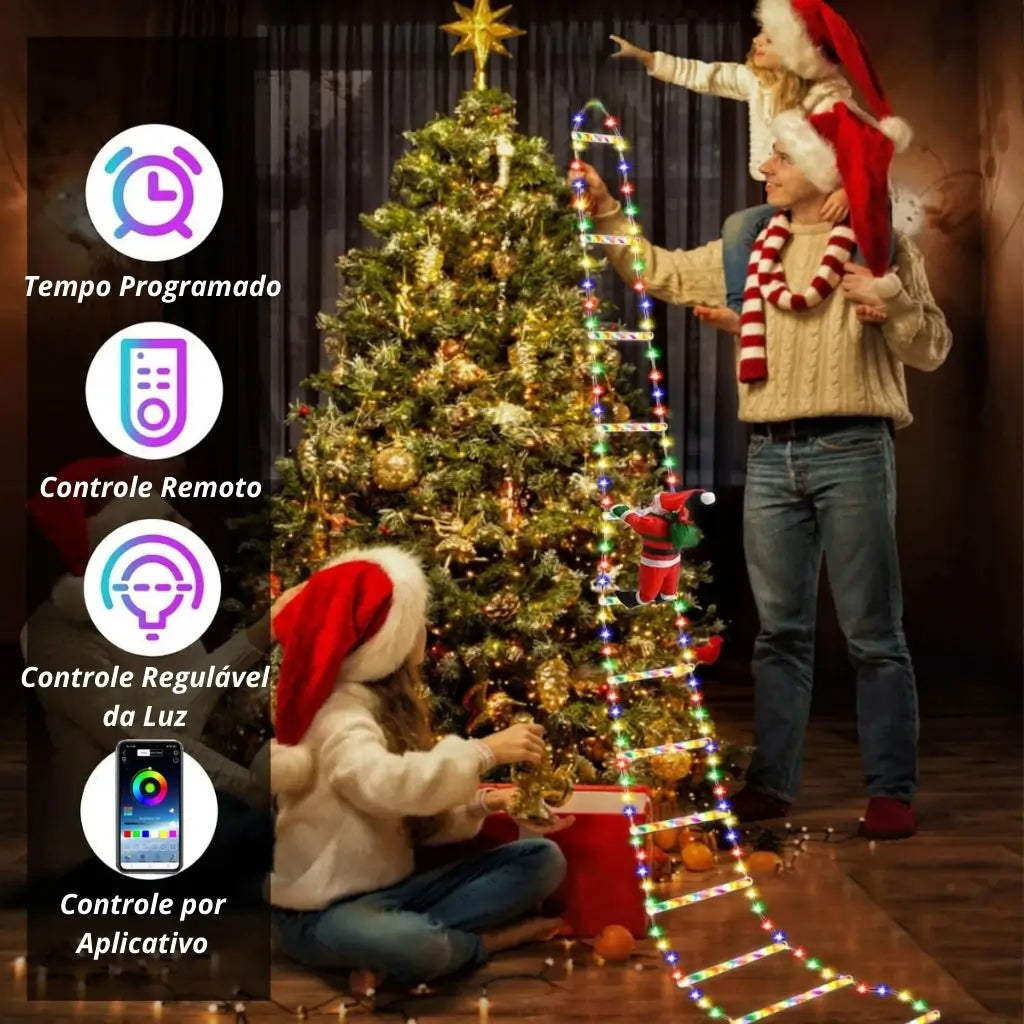 Papai Noel na Escada Decoração de Natal Luz Led Christmas