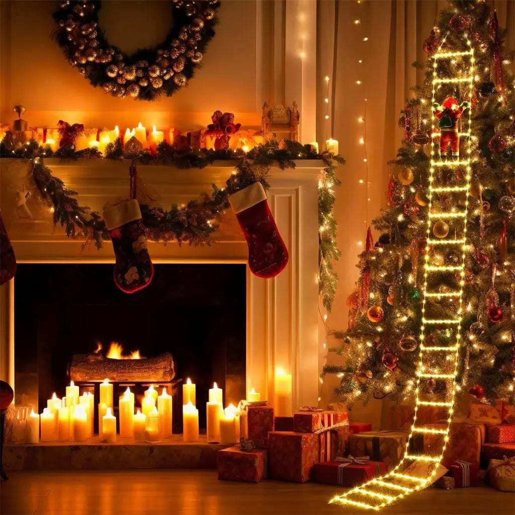Papai Noel na Escada Decoração de Natal Luz Led Christmas