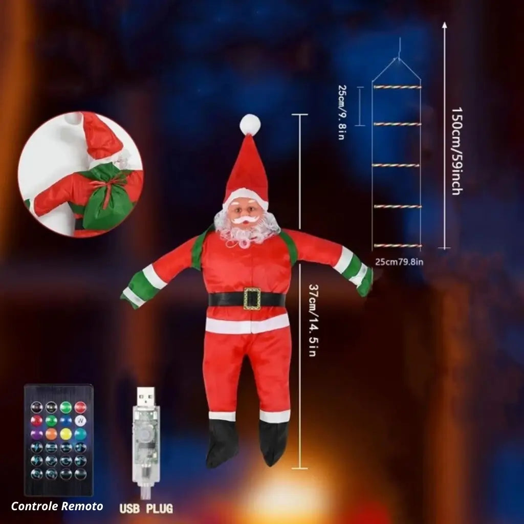 Papai Noel na Escada Decoração de Natal Luz Led Christmas