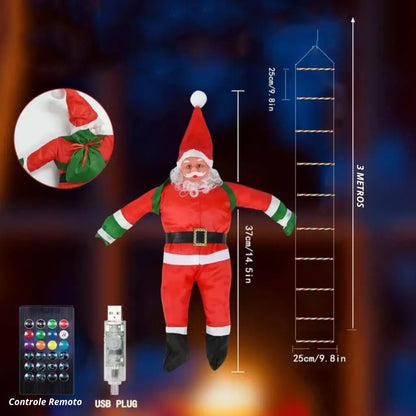 Papai Noel na Escada Decoração de Natal Luz Led Christmas
