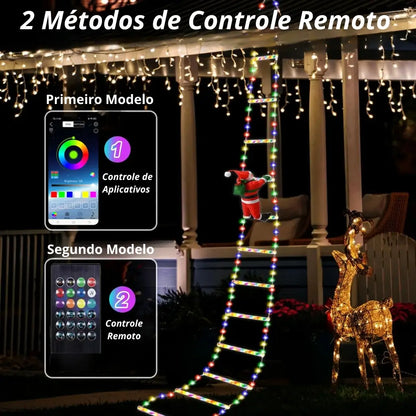 Papai Noel na Escada Decoração de Natal Luz Led Christmas