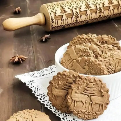 Rolo Massa Biscoito Decorado | Pino Artesanal de Madeira 5 Designs