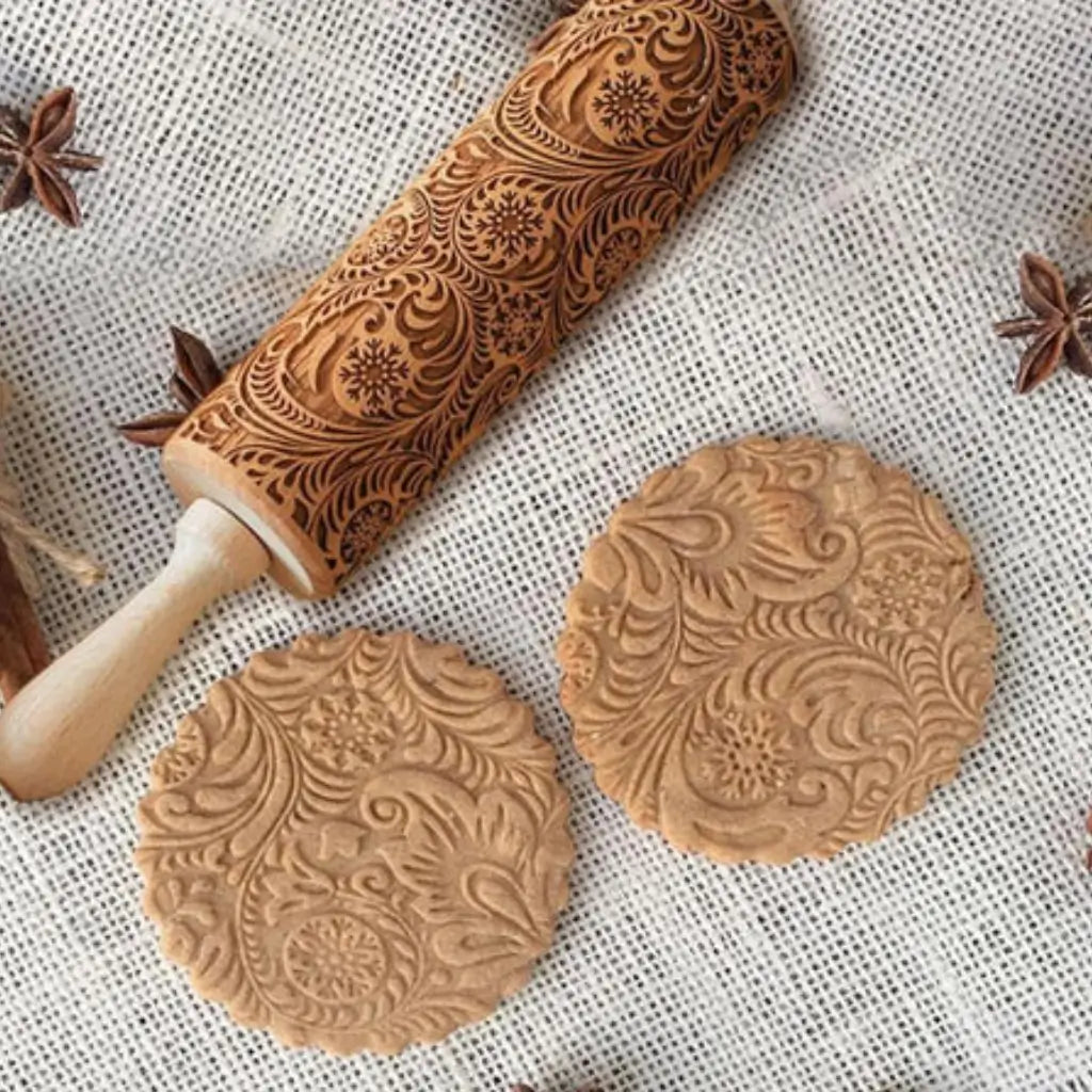 Rolo Massa Biscoito Decorado | Pino Artesanal de Madeira 5 Designs
