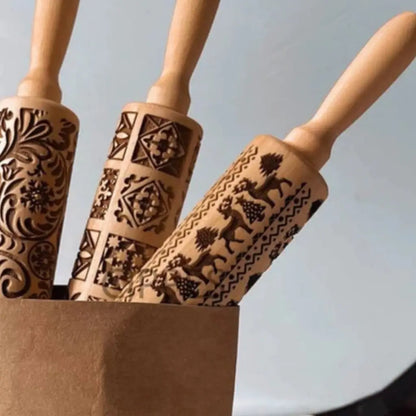 Rolo Massa Biscoito Decorado | Pino Artesanal de Madeira 5 Designs