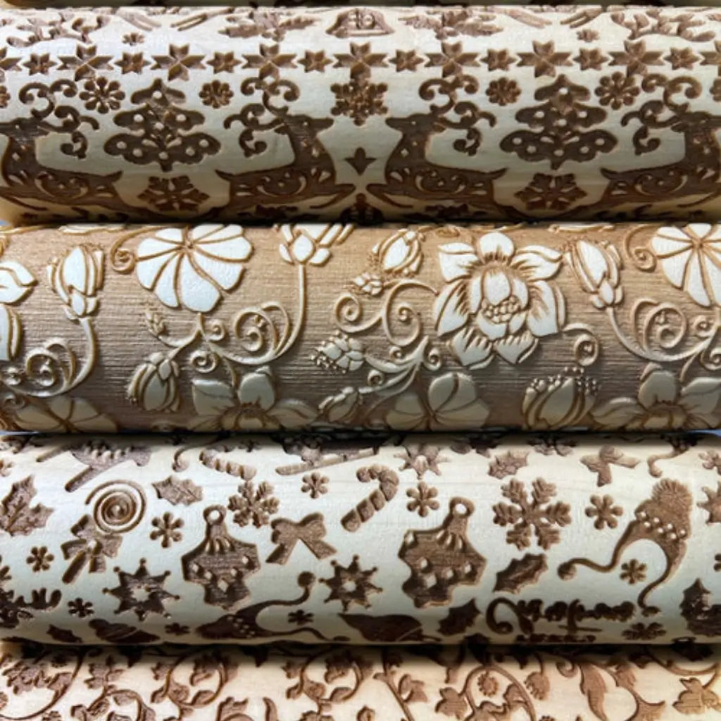 Rolo Massa Biscoito Decorado | Pino Artesanal de Madeira 5 Designs