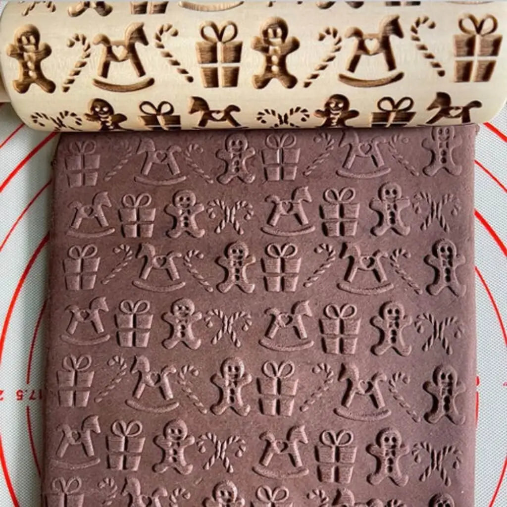 Rolo Massa Biscoito Decorado | Pino Artesanal de Madeira 5 Designs