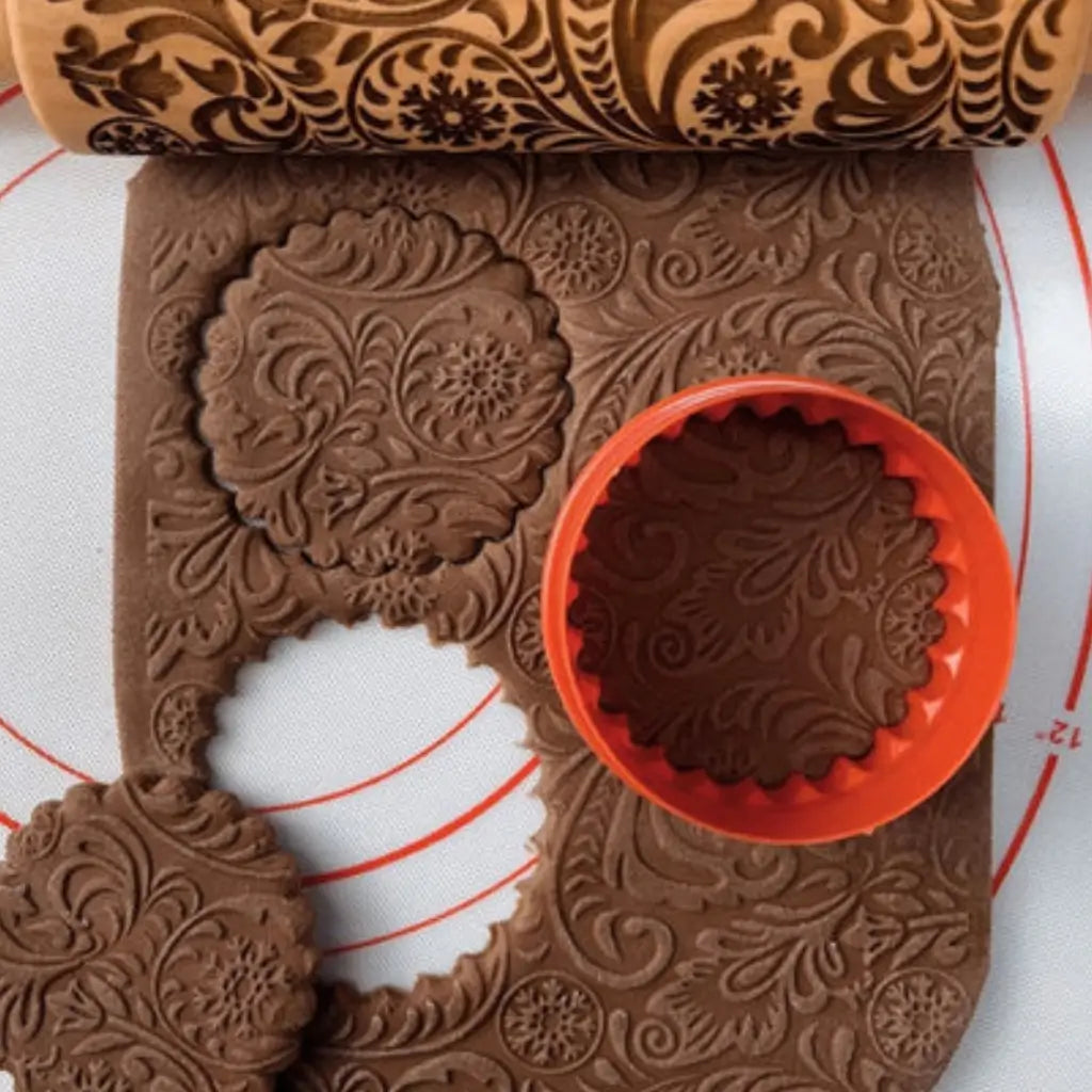 Rolo Massa Biscoito Decorado | Pino Artesanal de Madeira 5 Designs