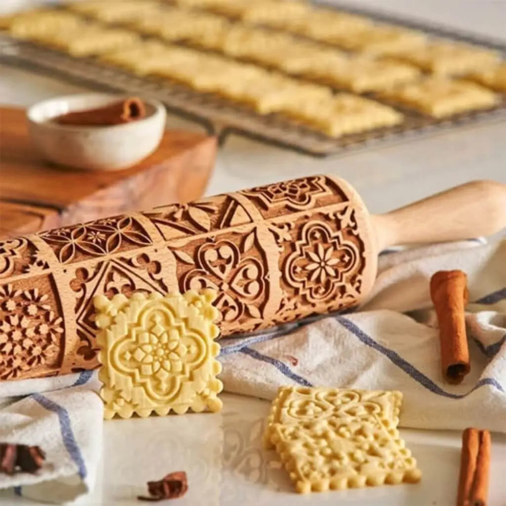 Rolo Massa Biscoito Decorado | Pino Artesanal de Madeira 5 Designs