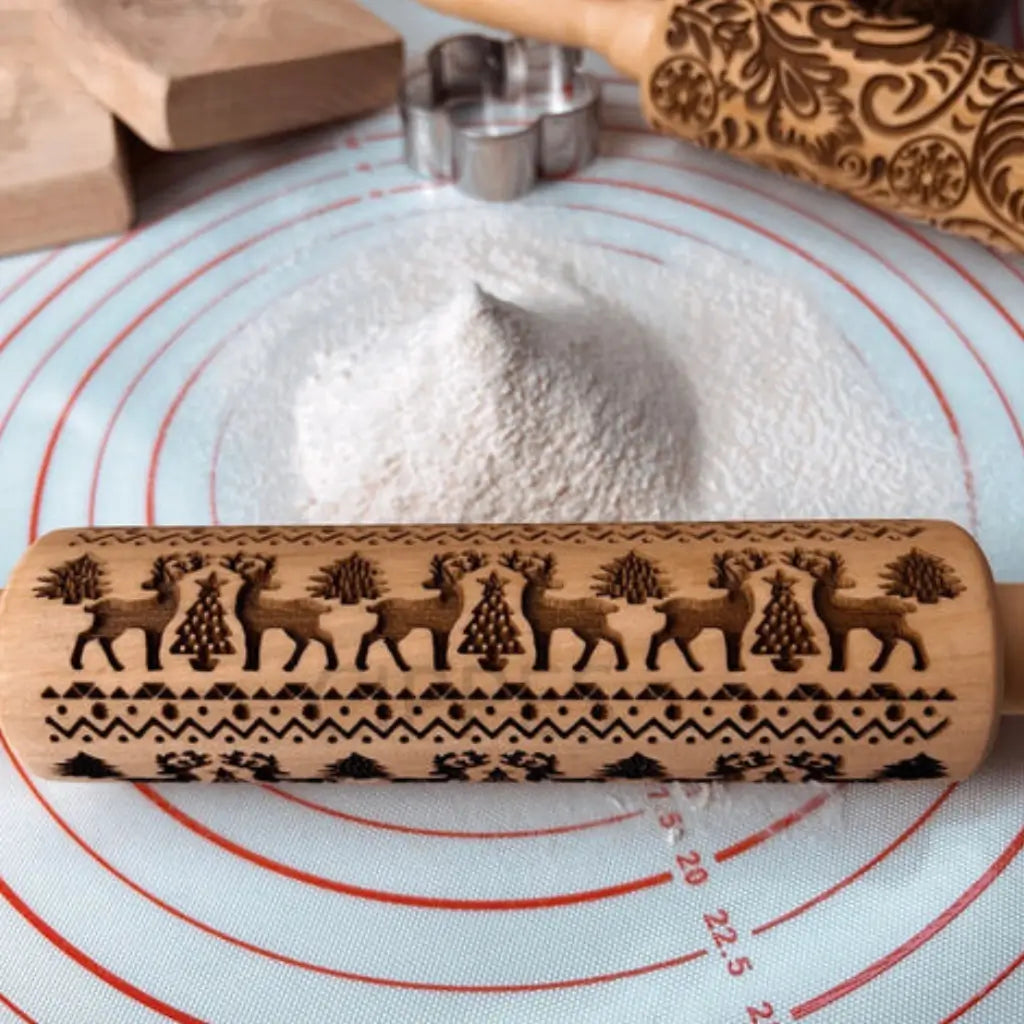 Rolo Massa Biscoito Decorado | Pino Artesanal de Madeira 5 Designs