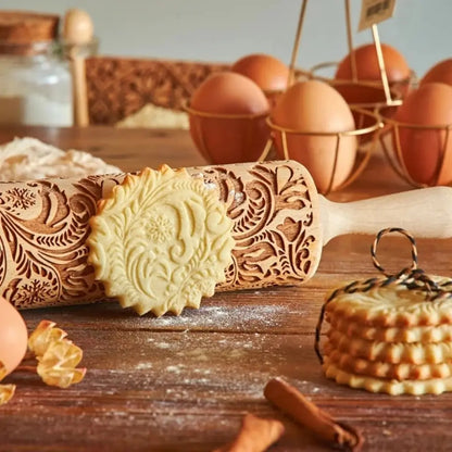 Rolo Massa Biscoito Decorado | Pino Artesanal de Madeira 5 Designs