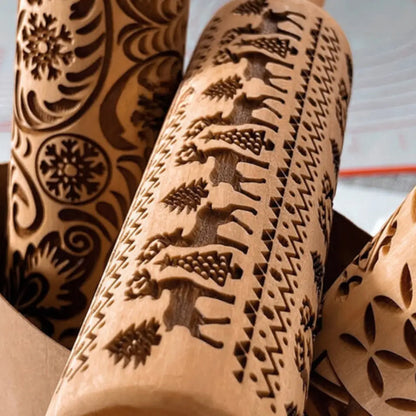 Rolo Massa Biscoito Decorado | Pino Artesanal de Madeira 5 Designs