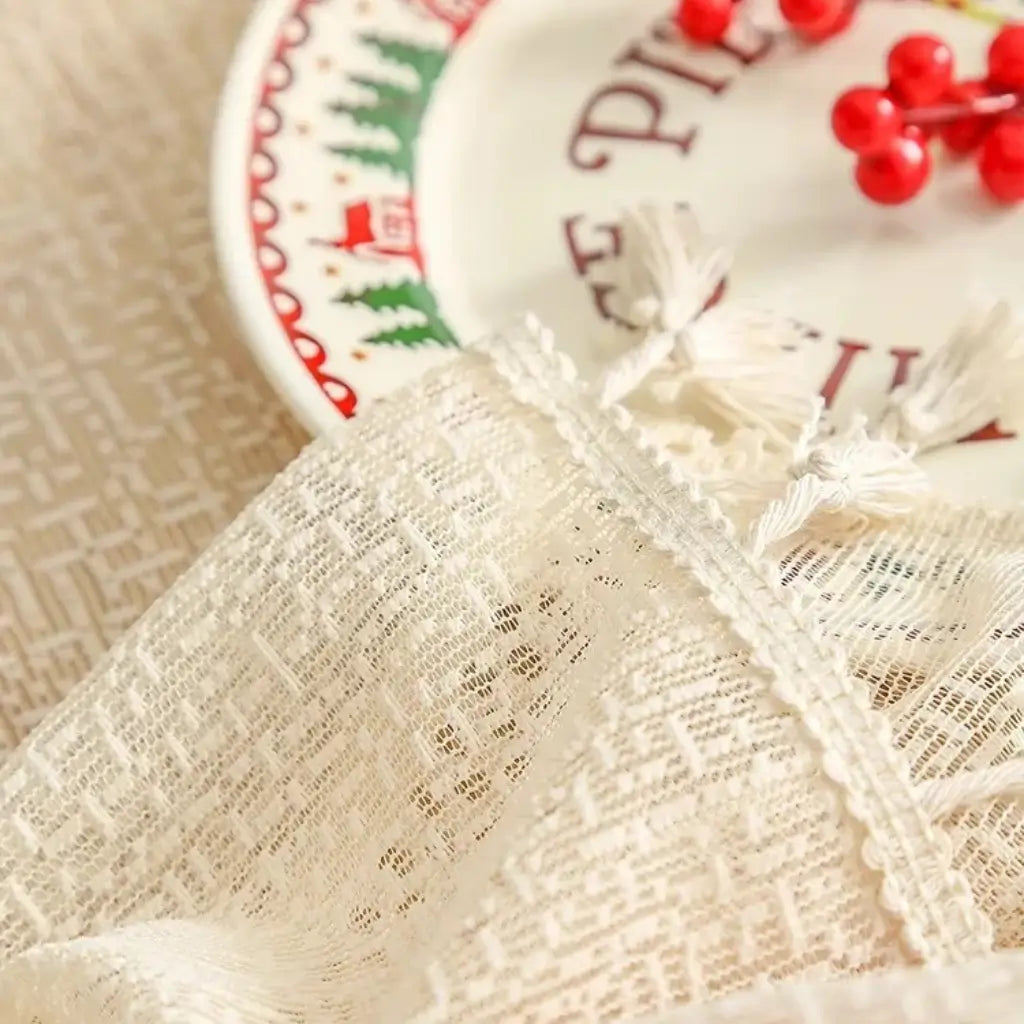 Toalha de Mesa Natalina Decoração de Natal Bordada