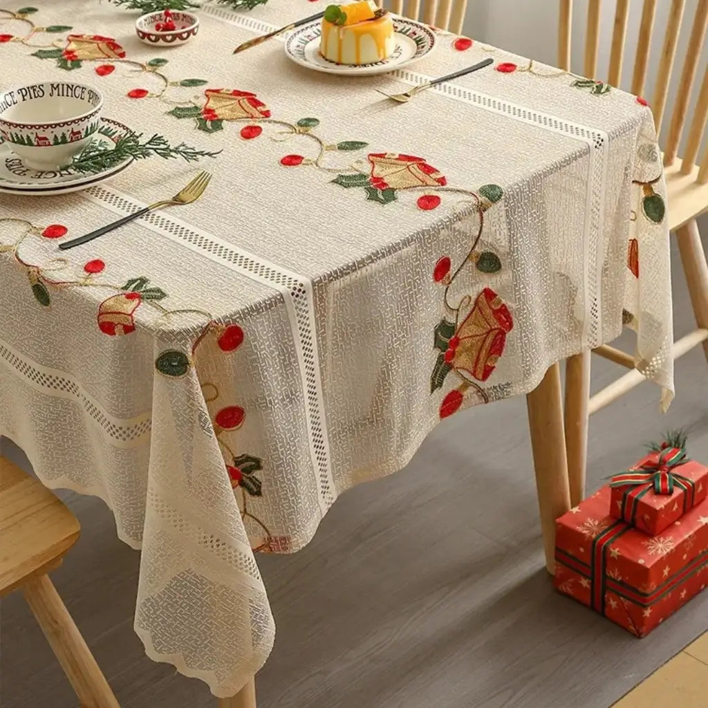 Toalha de Mesa Natalina Decoração de Natal Bordada